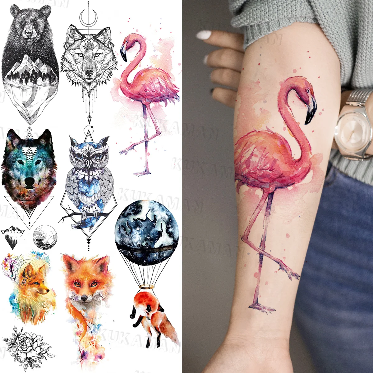Временные татуировки для женщин большие реалистичные геометрические фламинго