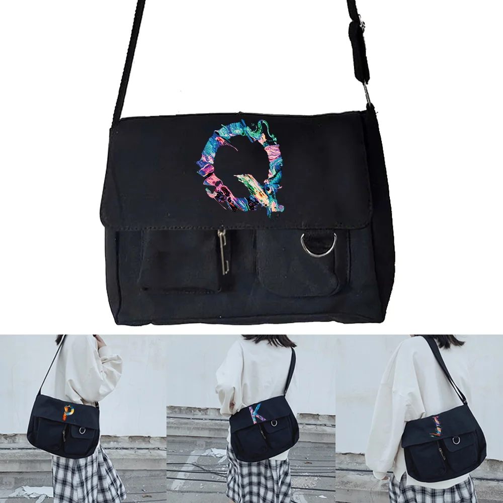 

2022 Women Canvas Shoulder Messenger Bags Casual Wild Crossbody Bag Paint Letter Print Postman Case Ladies Shopping Organizer