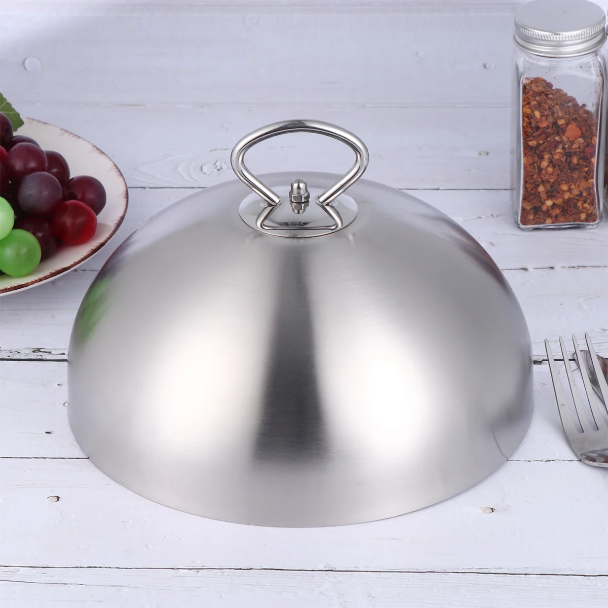 

Stainless Steel Steaming Cover Pot Lid Anti Oil Splashing Steak Heese Melting Dome For Kicthen Griddle Parties Cooking 20cm