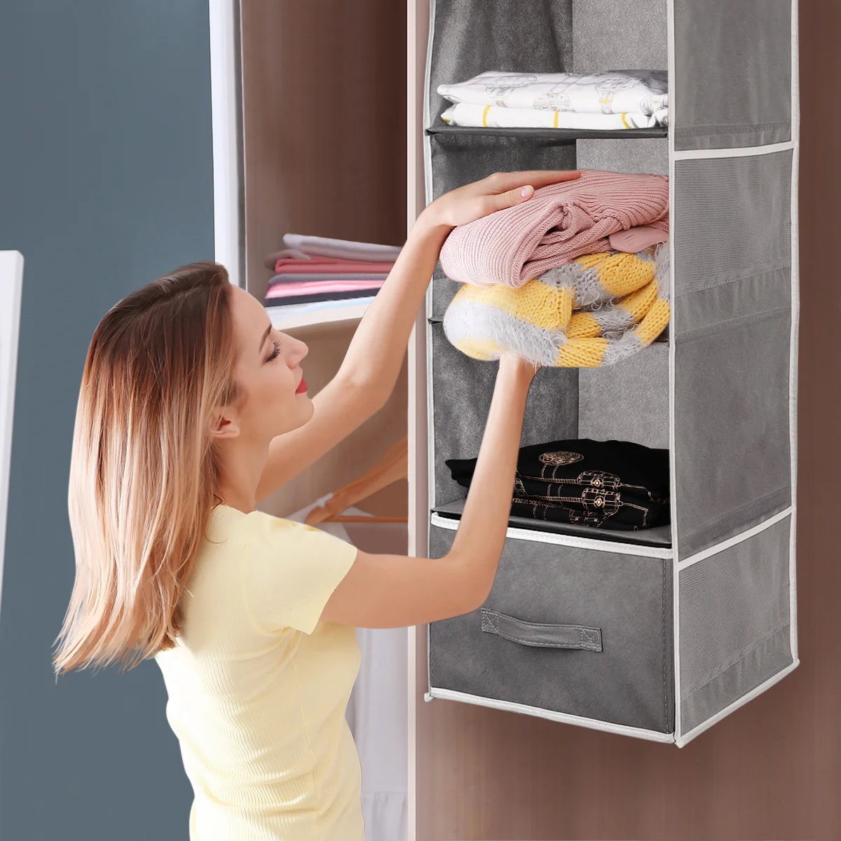 

Coat Hangers Cloth Storage Hanging Bag Multi-layer Hanging Shelf Foldable Closet Hanging Bag Cloth Storage Hanging Bag