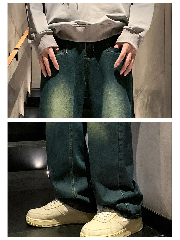 Men's Trend High Street Loose Straight Tube Jeans American Retro Loose Grinding White Old Trousers Brand Men Ins -cloth Hot Sale