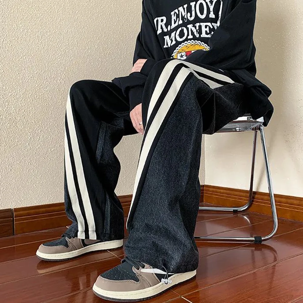 Men's Y2K Jeans Streetwear Tracksuits Drawstring Casual Pants Hip Hop Straight Denim Pants Unisex Tide Brand Fashion Trousers