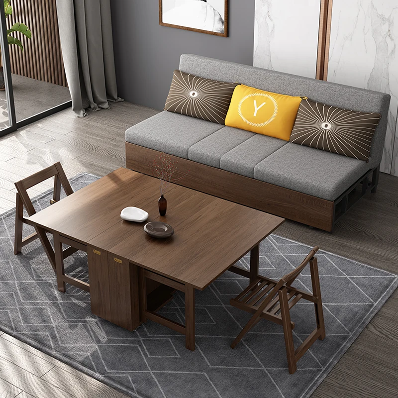 

Solid wood sofa bed, Chinese folding multi-function storage, double single push pull, sitting and sleeping