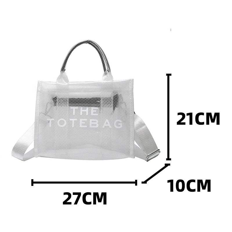 Women White Jelly Shoulder Bag PVC Transparent Ladies Mesh Tote Bags Letter Print Waterproof Female Summer Seaside Beach Handbag