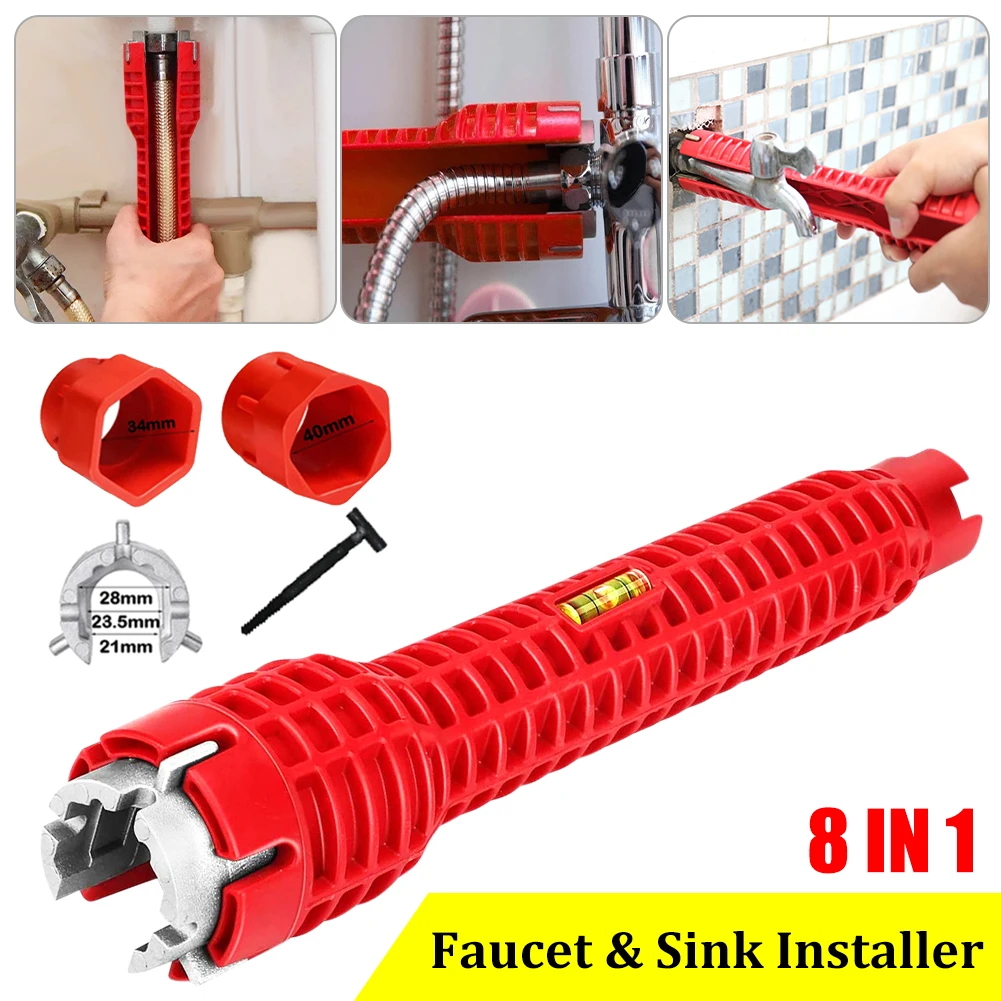 Купи 8 In 1 Flume Wrench Sink Faucet Plumbing Tools Wrench Multifunctional English Key Repair Plumbing Wrench Hand Tool Access за 167 рублей в магазине AliExpress