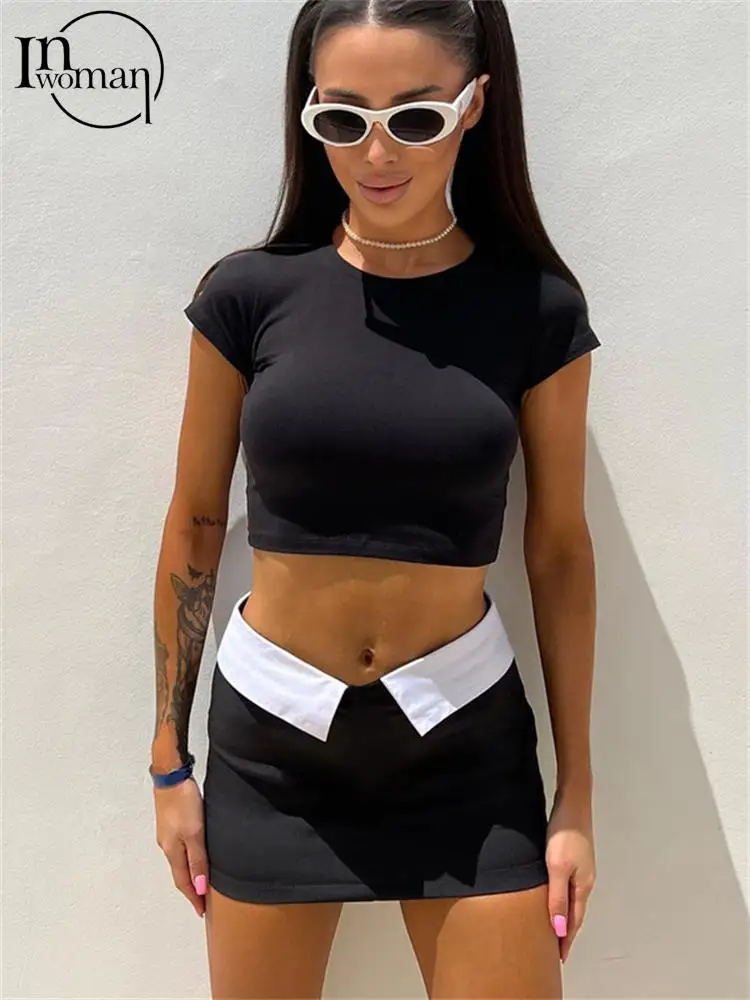 

Женский комплект из двух предметов, короткий топ с коротким рукавом и мини-юбка