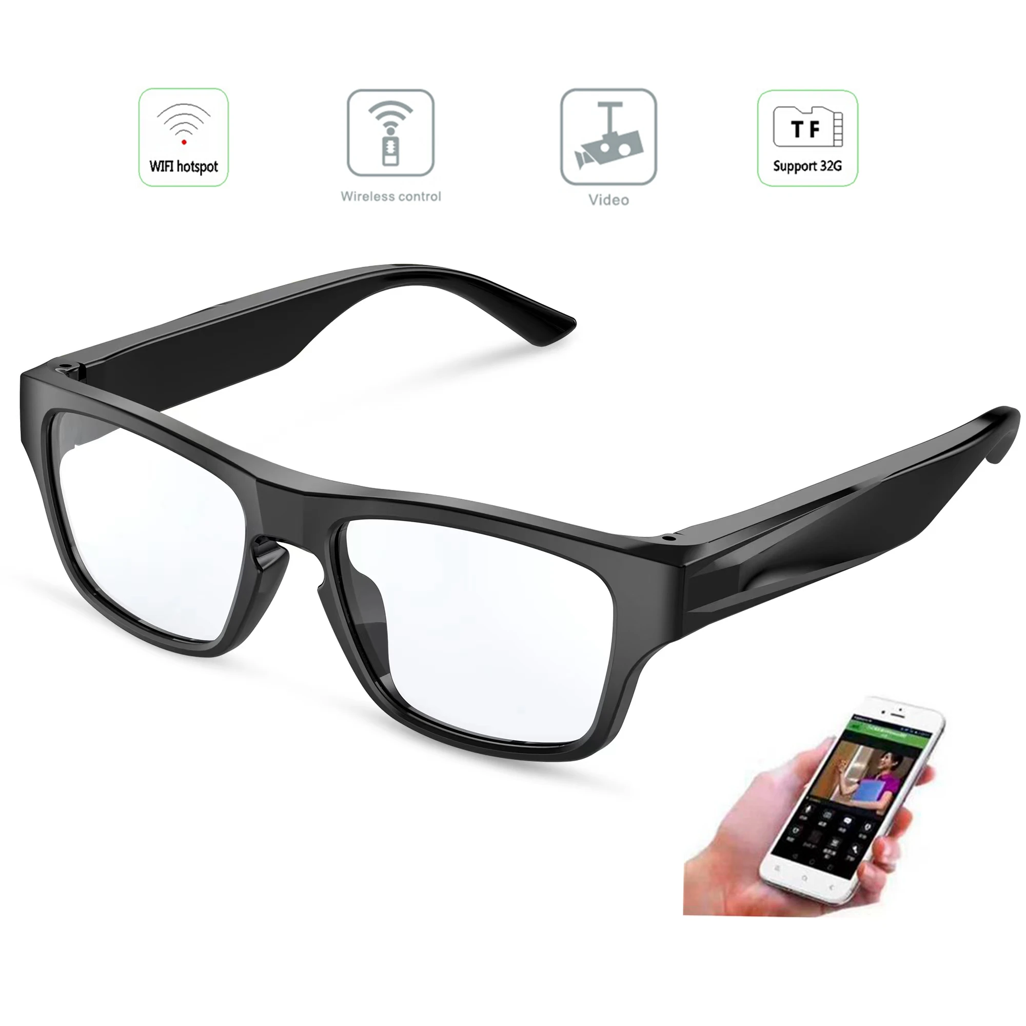 Очки видеокамеры HD 1080P с поддержкой Wi-Fi, 15 м
