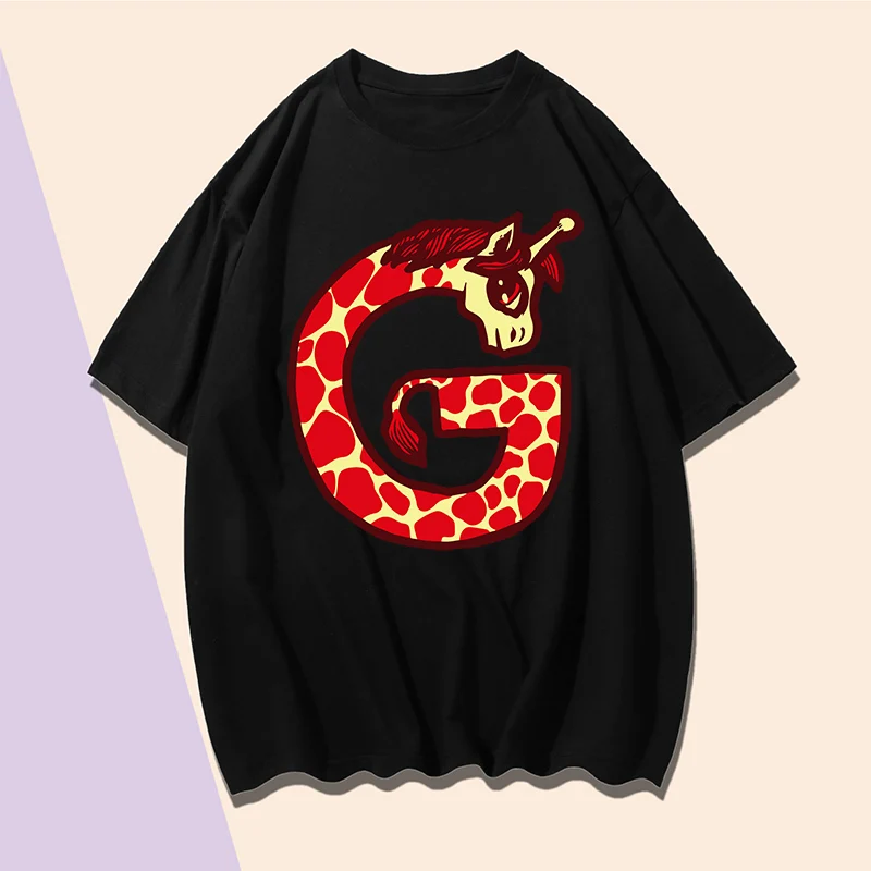 

Youthful Vitality Letter G Red Giraffe Printing Tshirt L XXL XXXL Black Round Neck Cotton Man Casual T-shirt Large Size Clothing