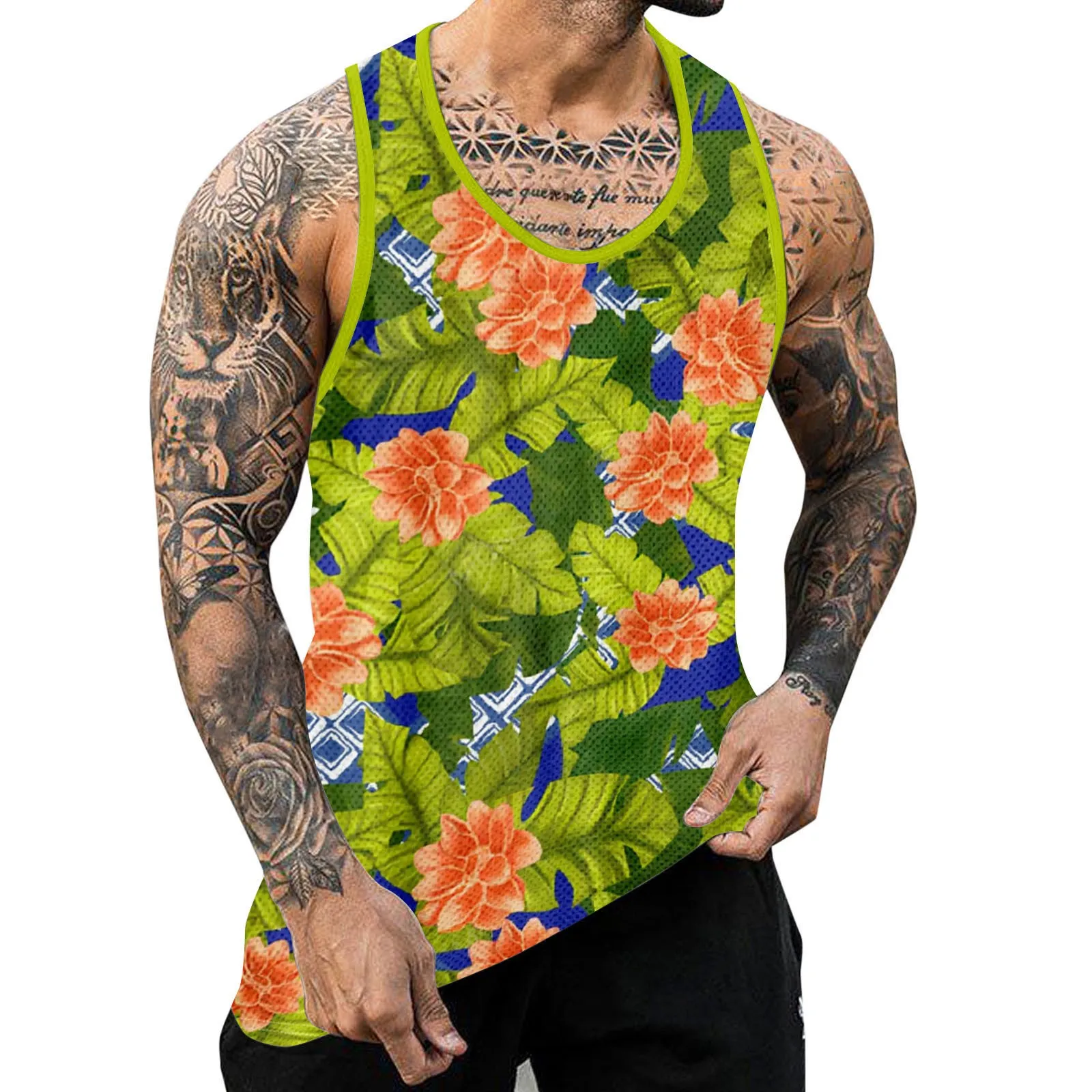 

Tanks Summer Male T Clothing Baggy Hawaii Sleeveless Loose Tank Shirt Vacation Top Holiday O-Neck Sportswear Beach Vest Hawaii