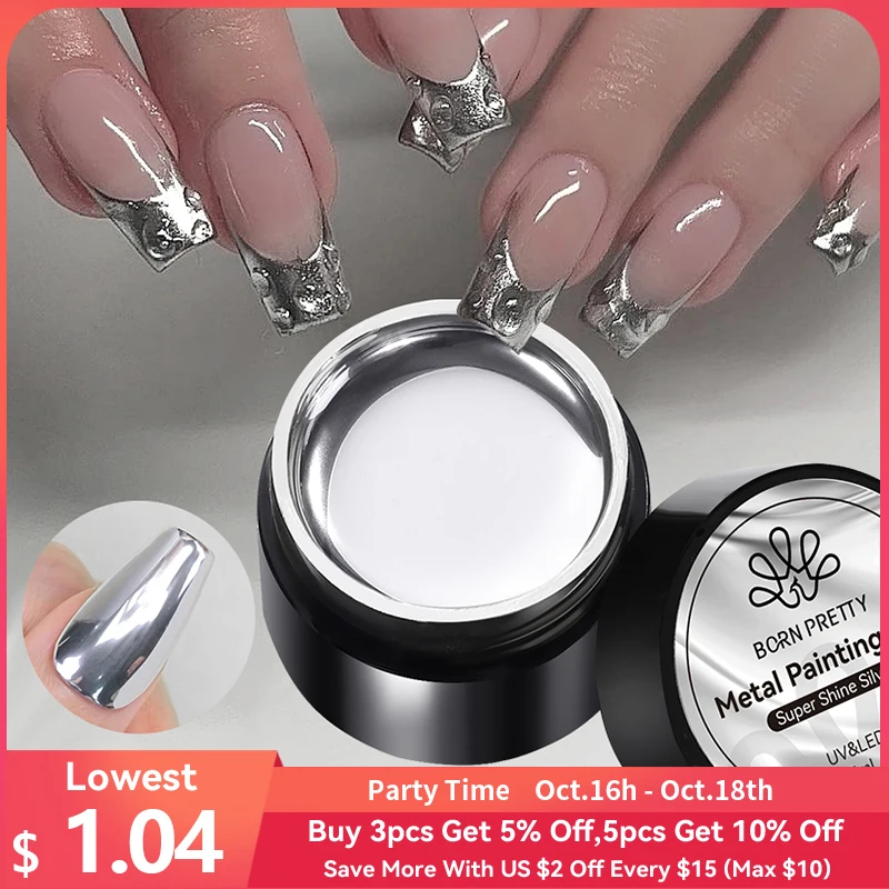   BORN PRETTY Sliver Metal Effect Line Flower Drawing Gel Soak Off Transparent Colors 5g Painting Gel Polish UV Nail Art Gel Varni 