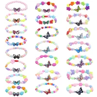 lovely butterfly bracelet for children colorful acrylic bead wrap bracelet elastic friendship bracelet summer party jewelry gift