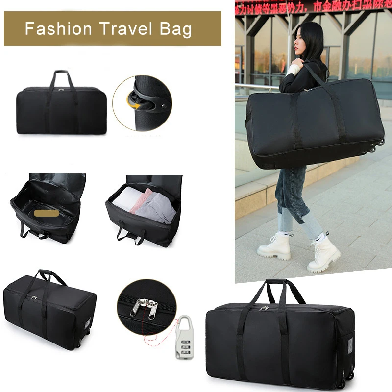 Men Large Capacity Universal Wheel Travel Duffel Bag Outdoor Sports Suitcase Durable Oxford Simple Handbag 10kg Carry-on Luggage
