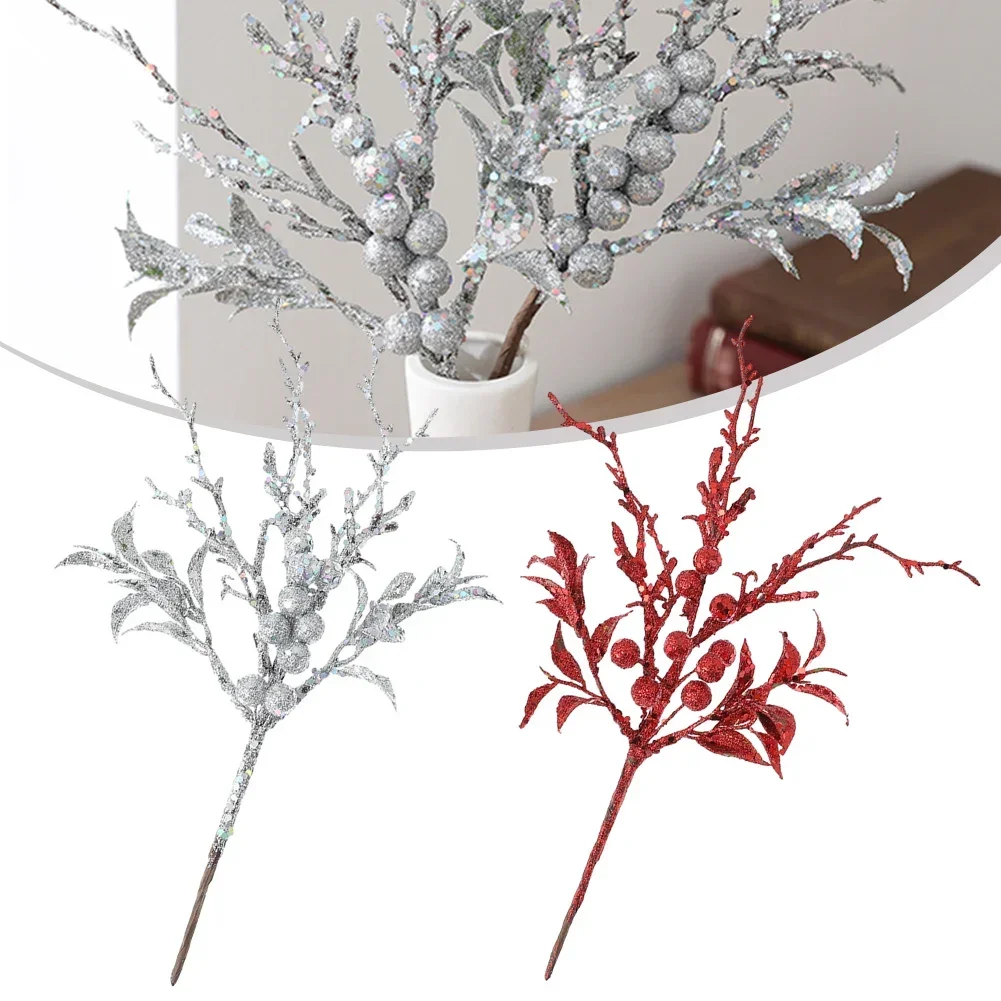 1 шт. рождественские ягодные стебли 28 см Рождественский золотой порошок с