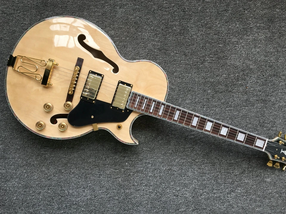 Электрогитара Jazz естественного цвета полуажурная гитара с отверстиями F Gold Hardware