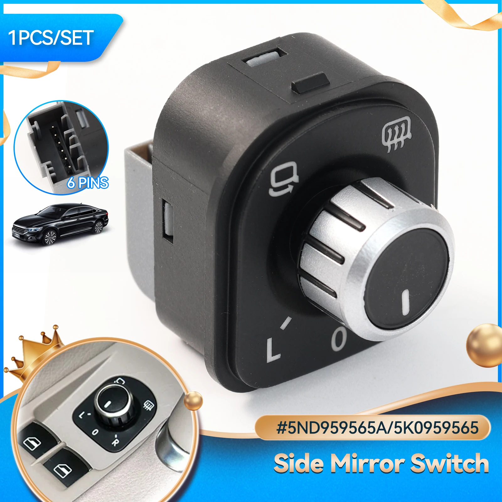5-й 959565 Кнопка регулировки зеркала автомобиля, ручка регулировки для Volkswagen VW Jetta Golf Mk5 6 Tiguan CC Passat 5ND 959565 F 5ND 959565