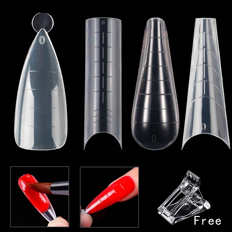 

60Pcs Nail Dual Form Extension Finger System Builder UV Poly Nail Gel False Tips DIY Nails Clips Top Forms Stiletto Almond Mold