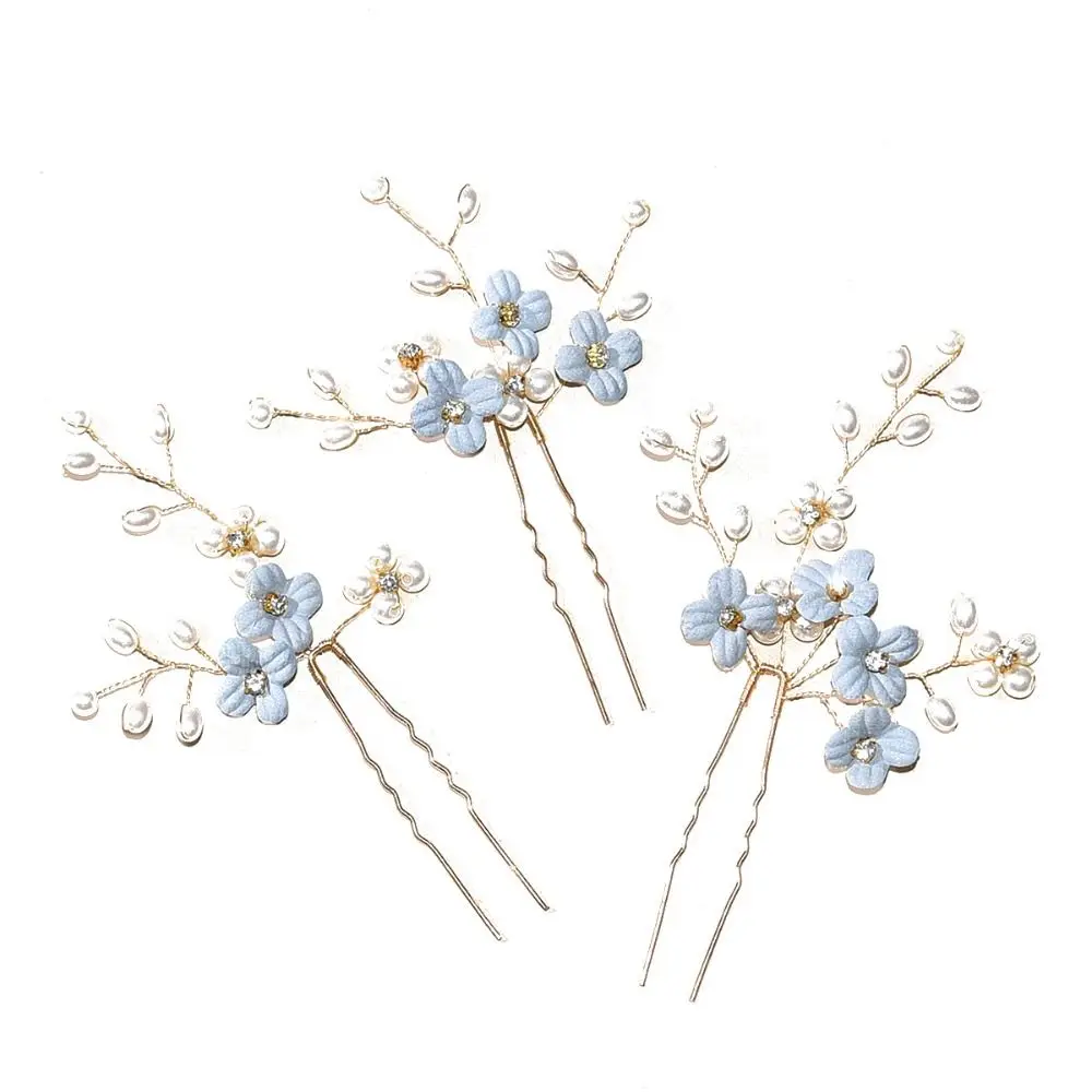 

3pcs/set Pearl Flower Hair Pins Fashion Rhinestone Wedding Accessories Hair Clips U-shaped Hair Jewelry Headpiece Wedding