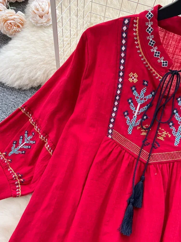 Летнее платье Платье в этническом стиле Новое свободное и тонкое с вышитыми