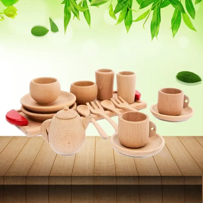 

1 Набор, деревянная посуда, инструменты, чайный горшок, чайная чашка, чайное время, для игр, игрушечный кукольный домик