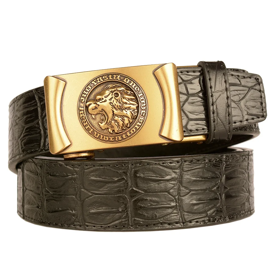 

High Quality Men Lion Pattern Alloy Automatic Buckle Genuine Leather Belt Cowhide Belts For Male Jeans Accessories Waistband
