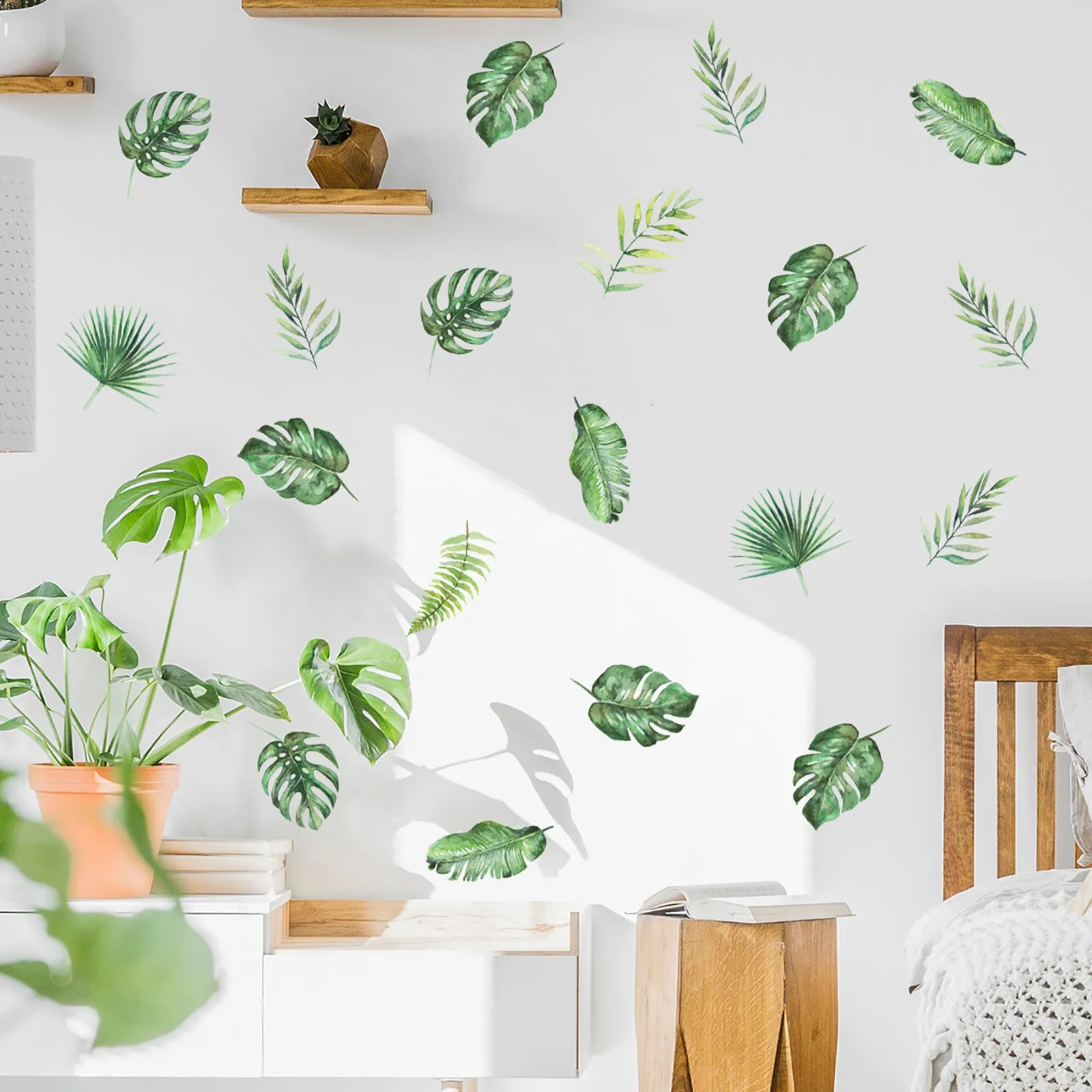 

Green Leaves Wall Decal Wall Decals Plant Fresh Leaves Sticker For Bedroom Office Decoration Flower Wall Stickers for Bedroom