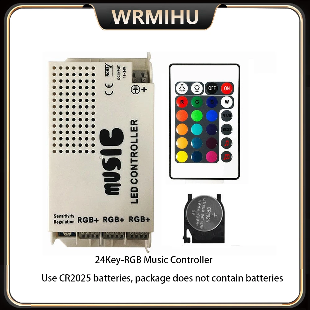 ИК-музыкальный контроллер, 12 В, 24 В постоянного тока, 24 клавиши, звукочувствительный диммер, переключатель с беспроводным дистанционным управлением для светодиодной ленты SMD5050 2835 RGB