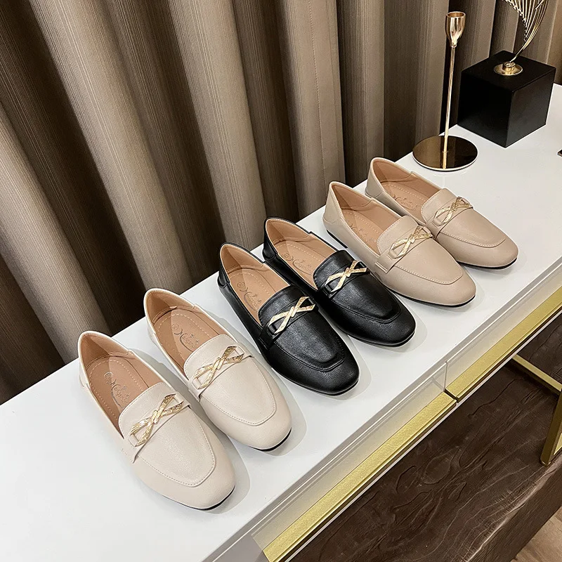 2023new Women's Summer Shoes Flat Loafers for Women Soft Comfortable Square Toe Leather Office Business Ladies Shoes Drive Shoes