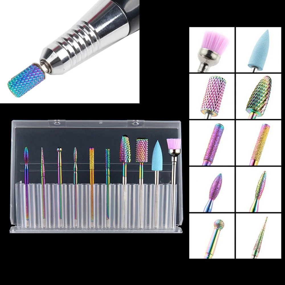 10 In 1 Electric Nail Drill Bits 3/32inch Tungsten Carbide Nail Files Polishing  For Manicure Machine Nail Files Accessories