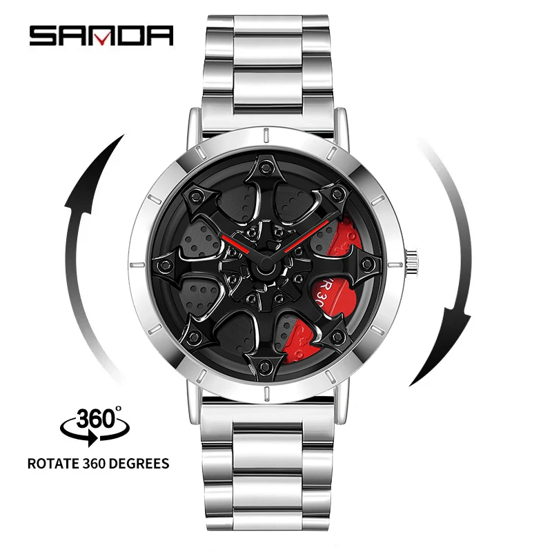 

SANDA P1078 Fashion Men Design Wheel Watch Super Car Rim Waterproof Creative Stainless Steel Men's WristWatch Relogio Masculino