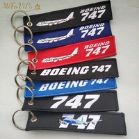 mifavipa embroidery boeing 747 keychains phone strap black red aviation key chains for pilot gifts flight crew keyring tags
