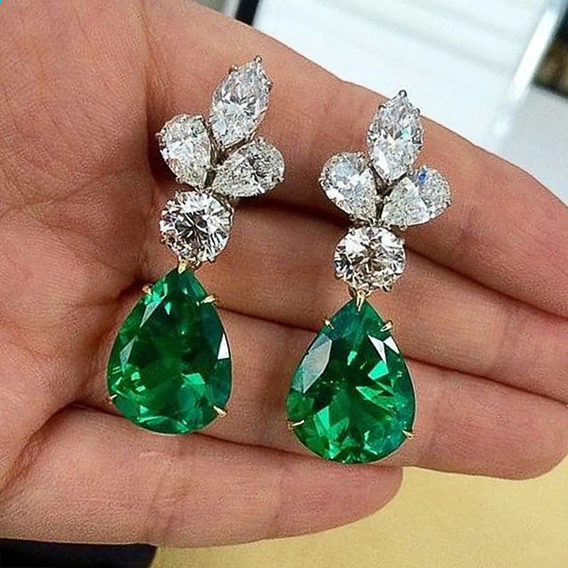 

Gorgeous Bridal Earrings for Wedding White/Green Cubic Zirconia Graceful Women Dangle Earrings Party Gift Fashion Jewelry