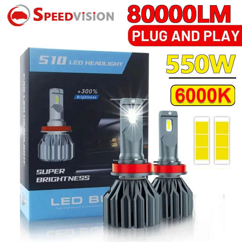 H7 Light H4 Led Canbus Lights Lens Фара H1 H8 H11 9005 Hb3 Hb4 9012 H13 9007 550W Лампа Turbo Auto Ice Противотуманная