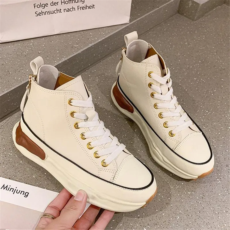 

4.5cm Platform Wedge Sneakers Chunky Shoes Genuine High Top Shoes Sneakers Women Ankle Boots Spring Autumn