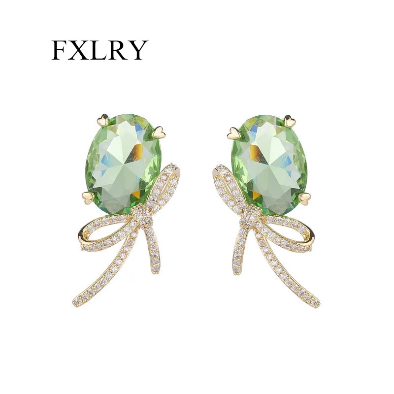 

FXLRY супер блестящие Цветные инкрустации AAA кубический цирконий конфеты лента Бант Серьги для женщин Свадебные ювелирные изделия
