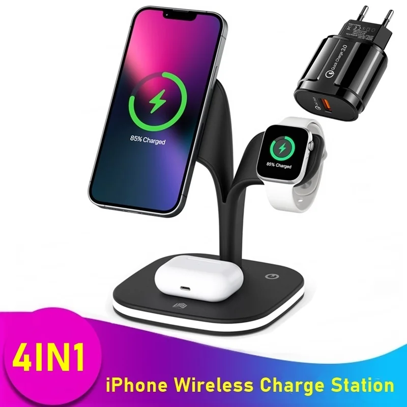 

15W Magnetic Wireless Charger For Iphone 12 13 Pro Max Mini 4IN1 Fast Charging Station For Airpods Pro Apple Watch 7 6 5 4 3 2 1