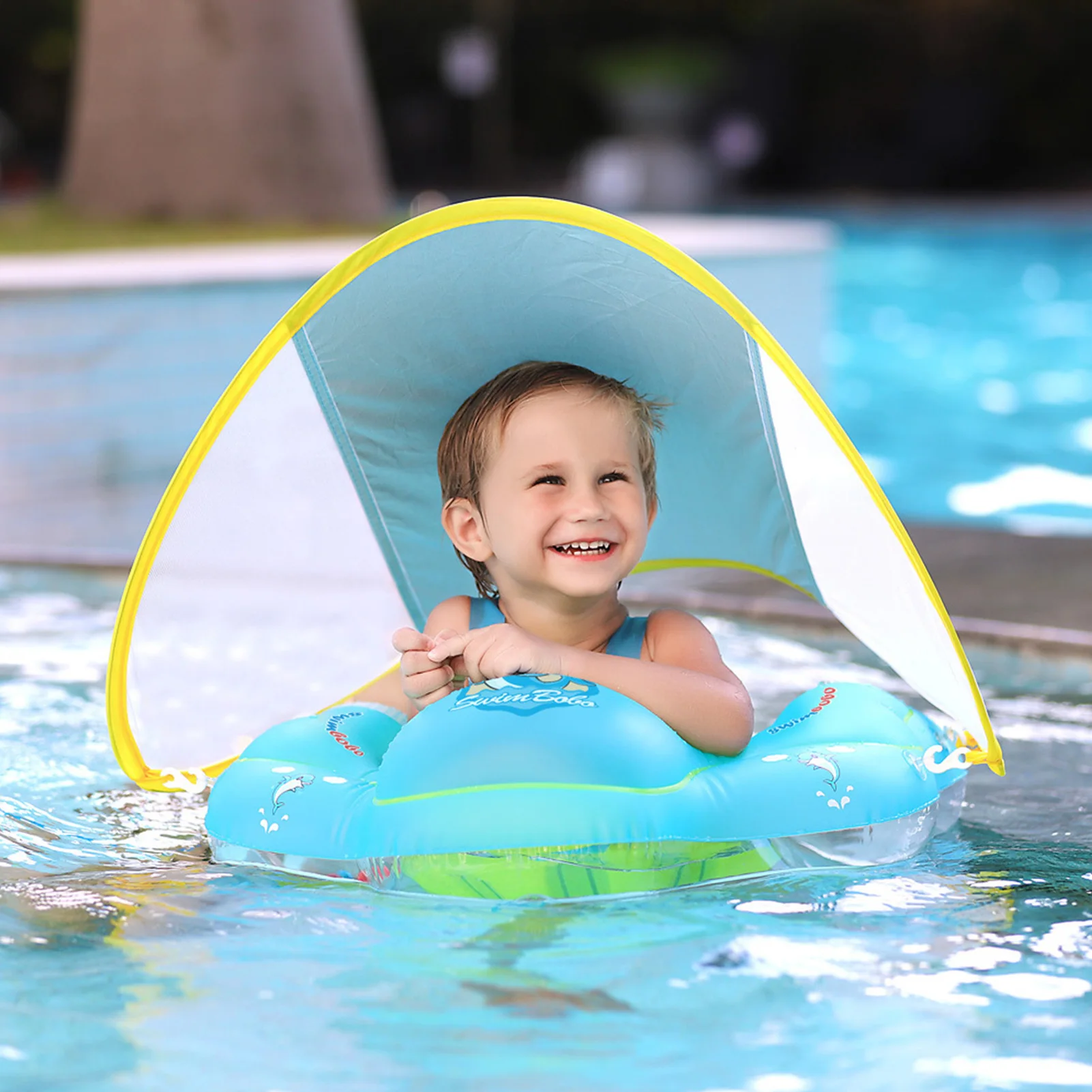 

Baby Pool Float Infant Swimming Float With Detachable Canopy SPF50 Sun Protection No Flip Over Toddler Pool Float For Kids Ride