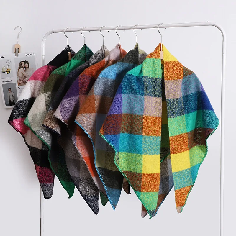 

Роскошный треугольный шарф, зимние теплые клетчатые кашемировые женские шарфы из пашмины, женские шарфы, Дамская шаль, палантин, новый дизайн 2023