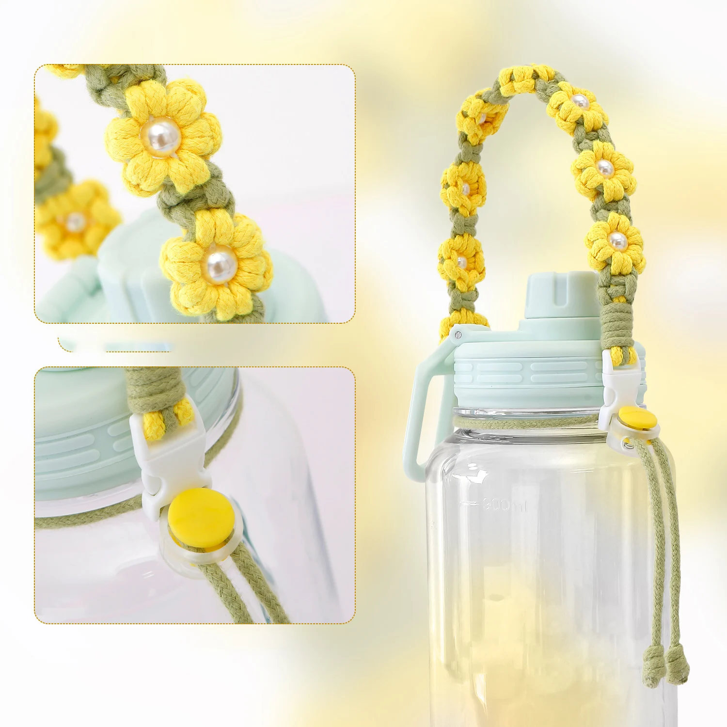 Плетеная вручную хлопковая веревка с маргариткой и жемчугом регулируемый ремень