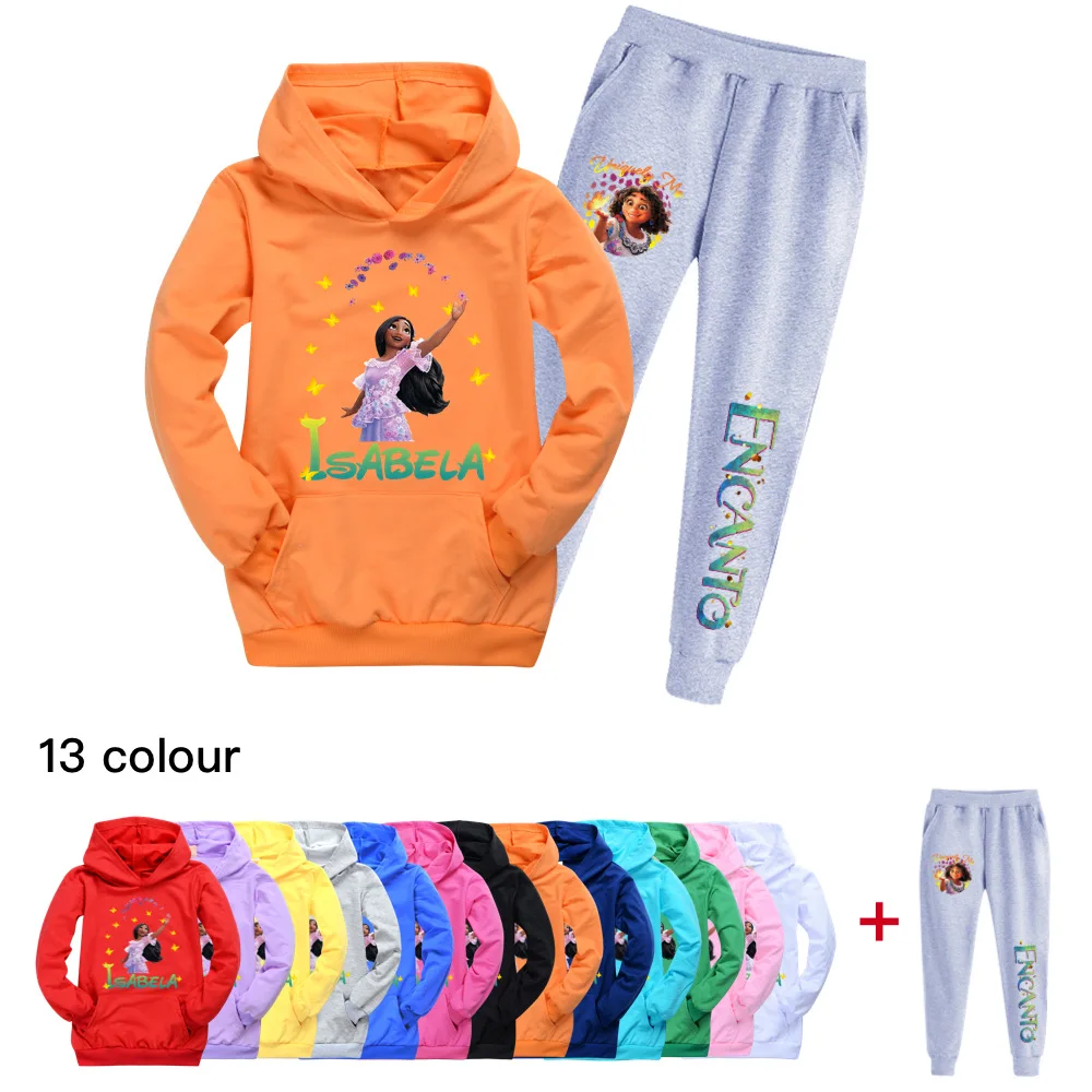 

2022 Toddler Girls Fall Clothes Birthday Outfit Girls/Boys Cartoon Print Disney Encanto Tracksuit Hoodie Top + Pants 2 Piece Set