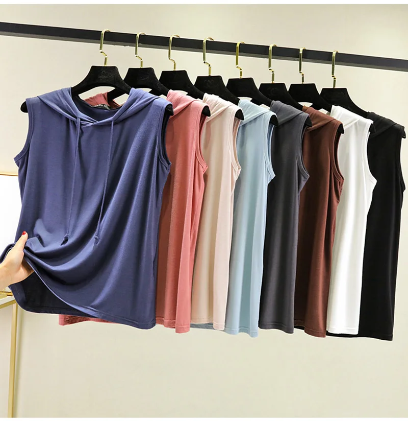 

B9922 T-shirt Koreaanse Stijl Dunne Mouwloze Losse Solid Casual Tees Top