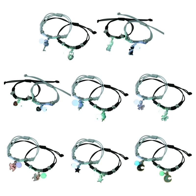 

2Pieces/Set Luminous Braided Friendship Bracelets Charm Pendant Wirst Band Gifts
