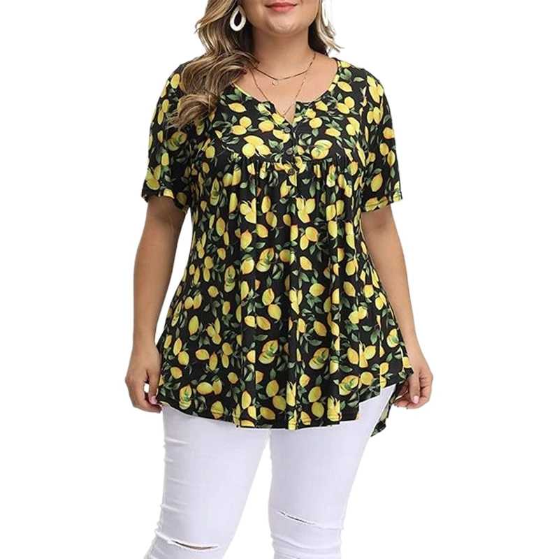 

Plus Size Clothing For Women 3Xl 4Xl 5Xl Curve Plus Size Top Buttoned Pleated Floral Print Tunicas De Mujer 2022 Camiseta Mujer