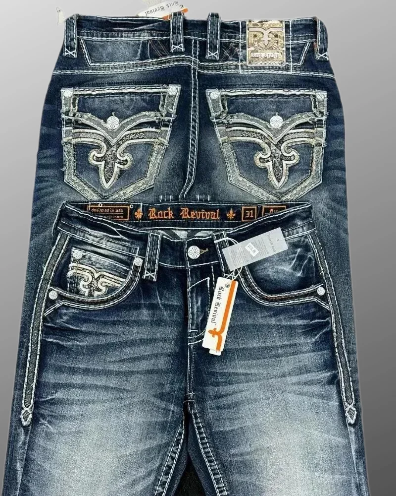 Джинсы с карманами и вышивкой в стиле ретро осень 2023 новые уличные мужские