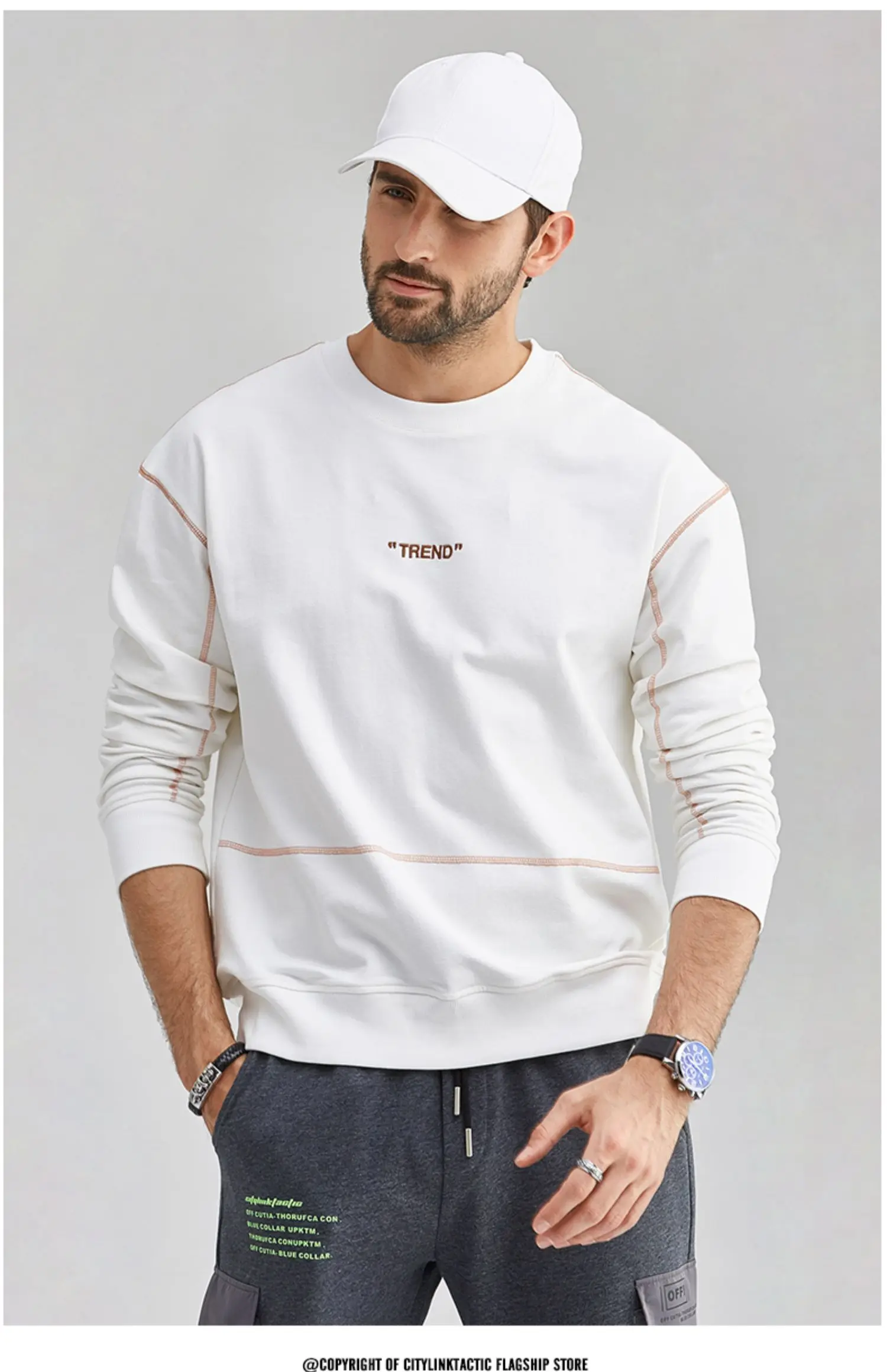 

2300 2022 autumn new Korean version of the trendy round collar colored embroidered sweatshirt men