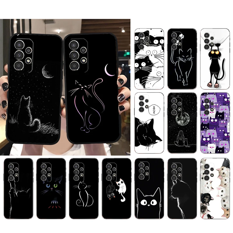

Phone Case for Samsung Galaxy A73 A53 A13 A22 A12 A32 A71 A21S A33 A52 A72 A23 A51 A31 M31 Black Cat Case