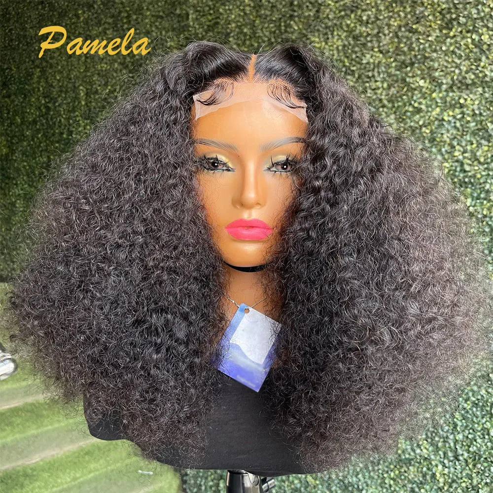 

Brazilian 13x4 Kinky Curly Human Hair Wigs Short Bob 180% Density Natural Color Transparent Lace Front Wigs For Women