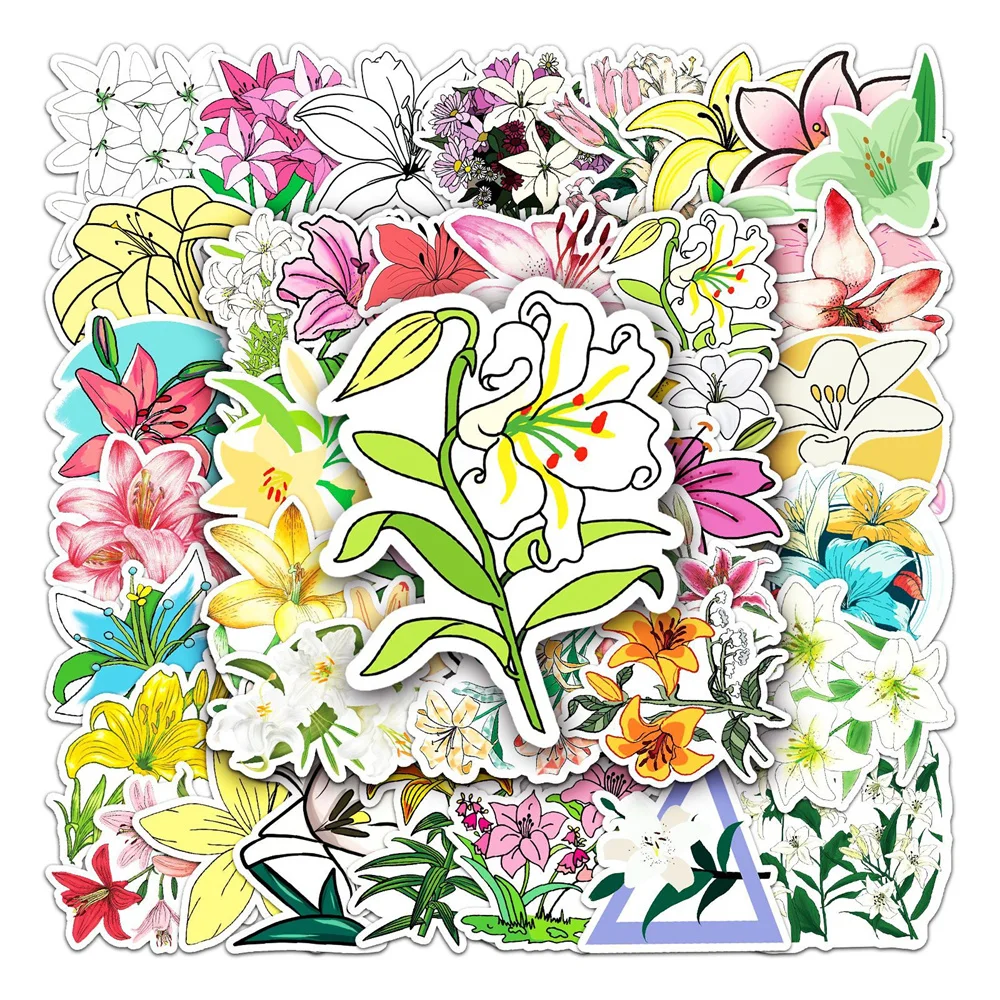 

10/30/50PCS Lily Cartoon Plant Flower Personalized Creative Sticker Computer Mobile Phone SkateboardWaterproof Sticker Wholesale