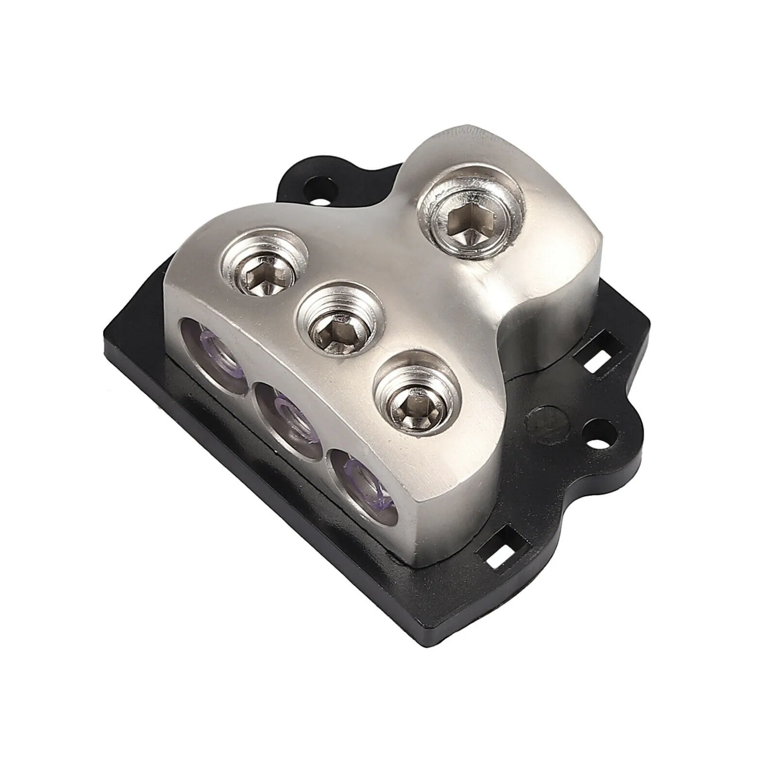 

Deep Wire Recesses Car Power Distributor Block Distribution Block Wire Splitter Zinc Alloy 1 In 3 Out 3 Way 4 AWG Audio