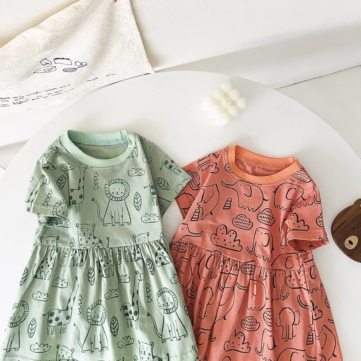 

Summer Fashion Girl Children Cartoon Print Princess Dress Baby Casual Cotton Cute Animal Short Sleeves Dresses Kid Sweet Clothes