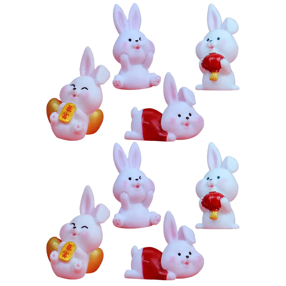 

Rabbit Figurines Decor Bunny Zodiac Miniature Decorations Resin Animal Year Toys Landscapehome Figurinecartoon Desktop Micro
